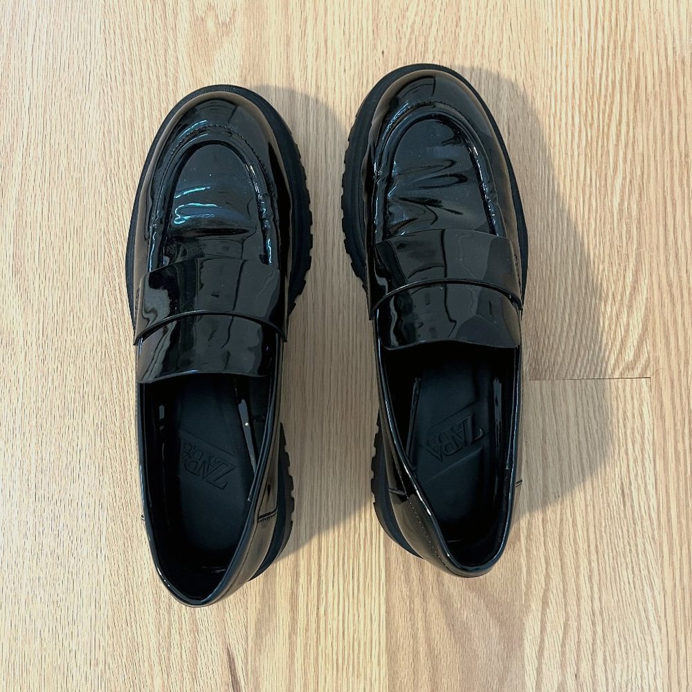 ZARA Black Patent Platform Loafers (US 8/EU 39)